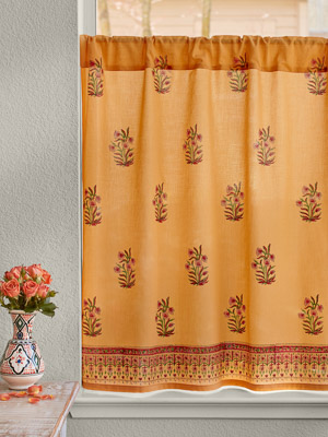 Indian Summer (CP) ~ Orange Floral India Kitchen Cafe Curtain