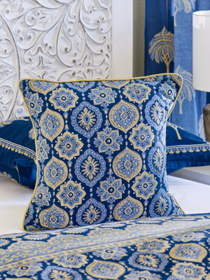 Istanbul ~ Moroccan Boho Style Navy Blue & Gold Throw Pillow