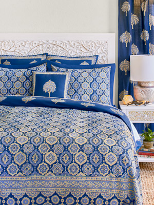 Istanbul ~ Moroccan Boho Style Navy Blue & Gold Duvet Cover