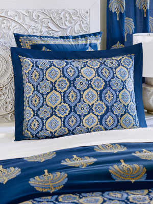 Istanbul ~ Moroccan Boho Style Navy Blue & Gold Pillow Sham
