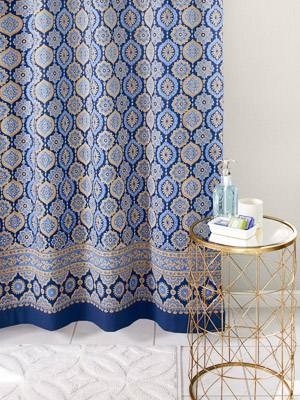 Istanbul ~ Moroccan Navy Blue & Gold Shower Curtain
