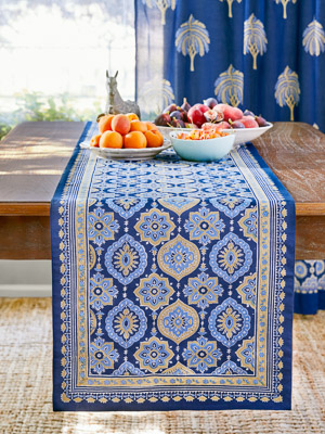 Istanbul ~ Moroccan Boho Style Navy Blue & Gold Runner