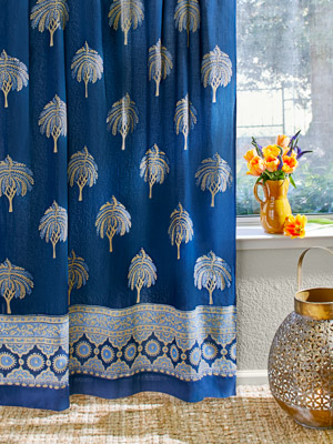 Istanbul - CP ~ Palm Tree Boho Style Navy Blue & Gold Curtain