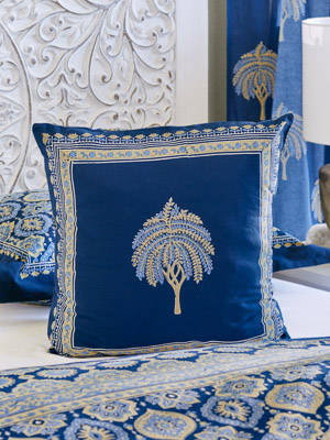 Istanbul - CP ~ Palm Tree Boho Navy Blue & Gold Throw Pillow