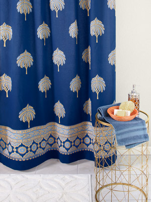 Istanbul - CP ~ Palm Tree Navy Blue & Gold Shower Curtain