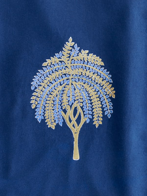 Istanbul - CP ~ Palm Tree Boho Navy Blue & Gold Fabric Swatch