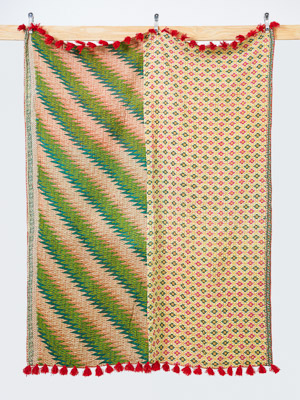 Verdant Meadow Throw Kantha Quilt