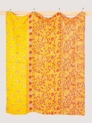 Marigold Blossom Garden Queen Kantha Quilt