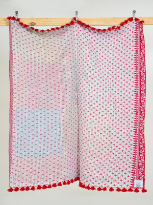 Blush Whisper Vintage Sari Kantha Throw