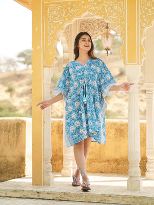 Jasmine Sambac ~ Short Kaftan, Floral Tunic Top for Women