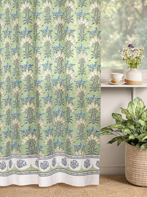 Jardin des Tuileries ~ French Green Floral Cotton Voile Curtain