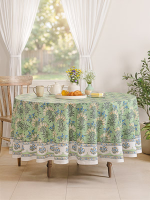 Jardin des Tuileries ~ French Green Floral Round Tablecloth
