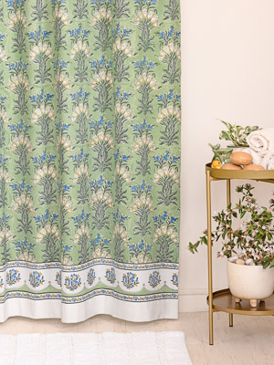 Jardin des Tuileries ~ French Green Floral Cotton Shower Curtain