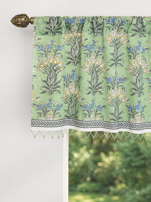 Jardin des Tuileries ~ French Green Floral Voile Window Valance
