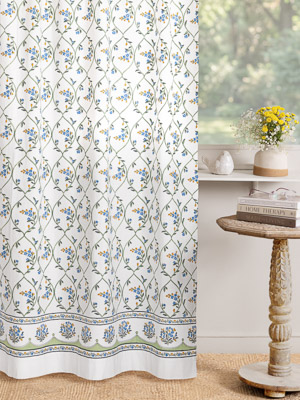 Jardin des Tuileries ~ Ivory Trellis Floral Voile Curtain