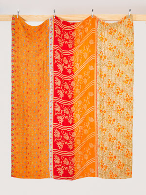 Amber Sunset Garden Queen Kantha Quilt
