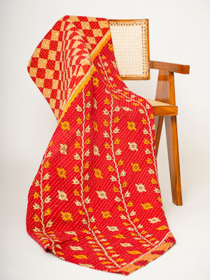 Lali Rajiya ~ Vintage Kantha Quilt Sari Throw