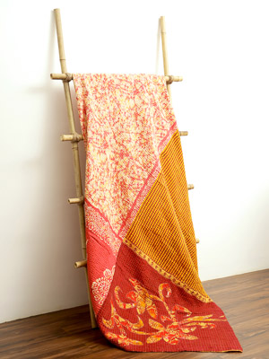 Lali Yadav ~ Vintage Kantha Quilt Sari Bedspread
