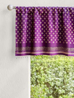 Mystic Amethyst ~ Plum Purple & Gold Sari Print India Valance