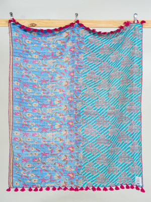 Coral Sky Vintage Sari Kantha Throw