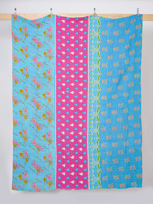 Indigo Jewel Courtyard Queen Kantha Quilt