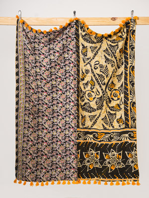 Marigold Courtyard Kantha Throw Quilt