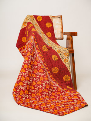 Maya Yadav ~ Vintage Kantha Quilt Sari Throw