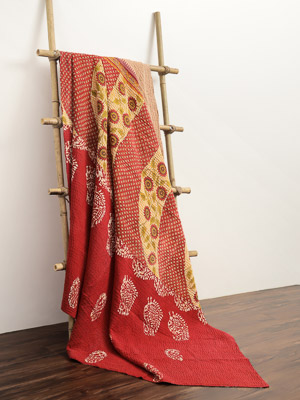 Maya Yadav ~ Vintage Kantha Quilt Sari Bedspread