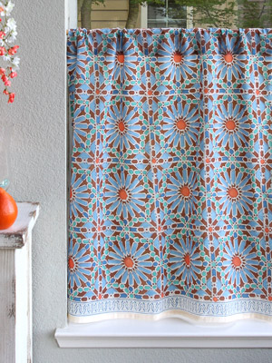 Mosaique Bleue ~  Moroccan Tile Blue Kitchen Curtain