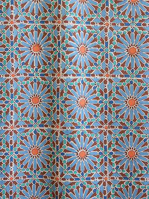 Mosaique Bleue - Earth ~ Blue Orange Fabric With Geometric Print