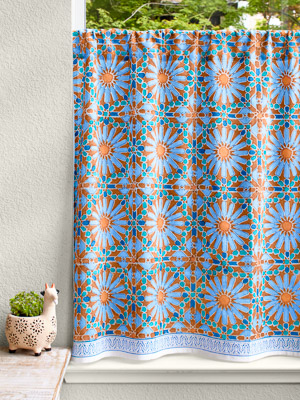 Mosaique Bleue - Earth ~ Moroccan Tile Blue Kitchen Curtain