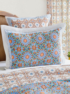 Mosaique Bleue - Earth ~  Moroccan Tile Print Blue Pillow Sham