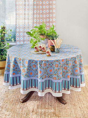 Mosaique Bleue - Earth ~  Moroccan Tile Blue Round Tablecloth