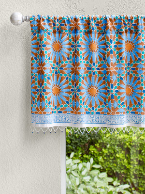 Mosaique Bleue - Earth ~ Moroccan Tile Print Blue Window Valance