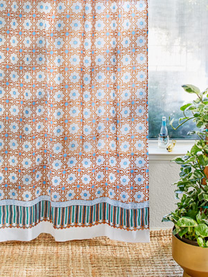 Mosaique Bleue - Earth (CP) ~ Moroccan Print Sheer Curtain Panel