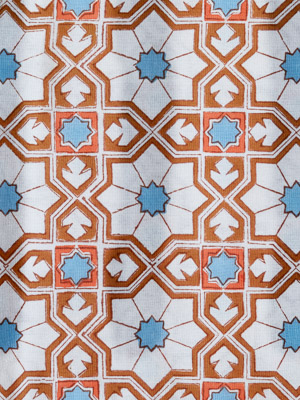 Mosaique Bleue - Earth (CP) ~ Blue Orange Fabric With Moroccan