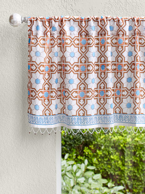 Mosaique Bleue - Earth (CP) ~ Moroccan Tile Print Window Valance