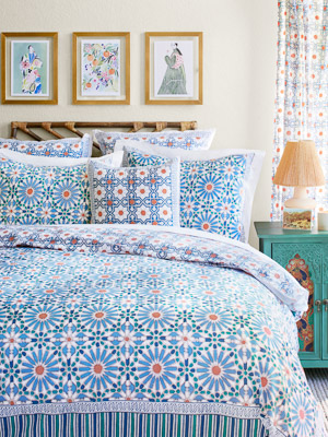 Mosaique Bleue - Sky ~ Boho Bedding Moroccan Print Duvet Cover
