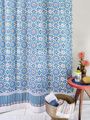 Mosaique Bleue - Sky ~ Modern Boho Moroccan Print Shower Curtain
