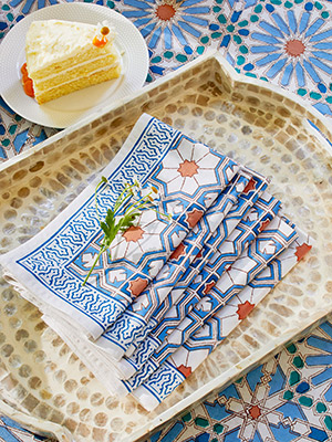 Mosaique Bleue - Sky ~ Boho Print Blue Cloth Napkins (Set of 6)