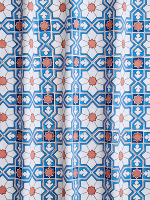 Mosaique Bleue - Sky (CP) ~ Blue, White Fabric With Star Print