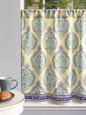 Morning Dew ~ French Country Medallion Yellow Kitchen Curtain
