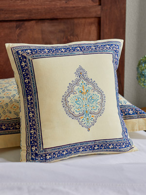 Morning Dew ~ French Country Medallion Yellow Blue Throw Pillow