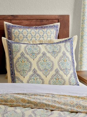 Morning Dew ~ French Country Medallion Yellow Blue Pillow Sham