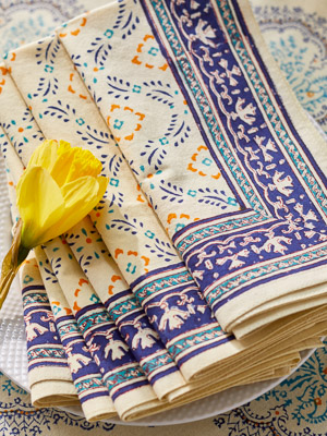 Morning Dew ~ French Country Provence Yellow Blue Dinner Napkins