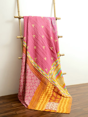 Meena Prajapat ~ Vintage Kantha Quilt Sari Bedspread