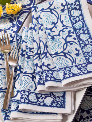 Midnight Lotus ~ Blue and White Floral Party Dinner Napkins