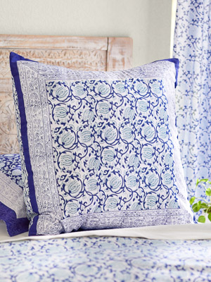 Midnight Lotus (CP) ~ Asian Blue Floral European Pillow Cover