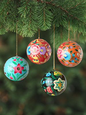 Merry Meadow Quartet ~ Hand Painted Paper Mache Ornaments