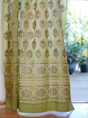Memories of Shalimar ~ Asian Floral  Green Curtain Panel